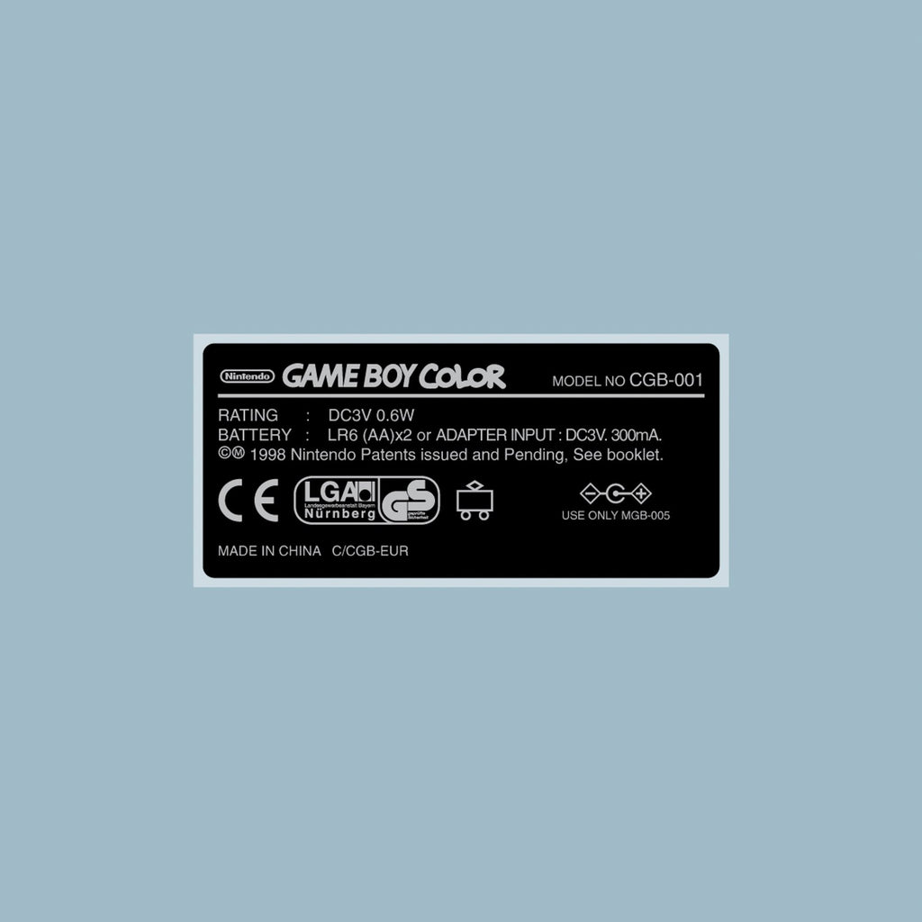 Game Boy Color Back Sticker Label