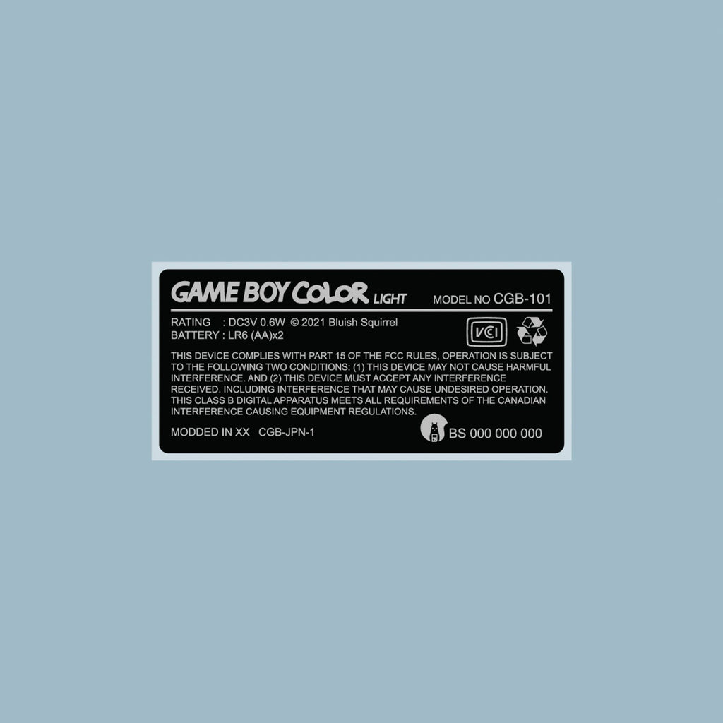 Game Boy Color Light Back Sticker Label
